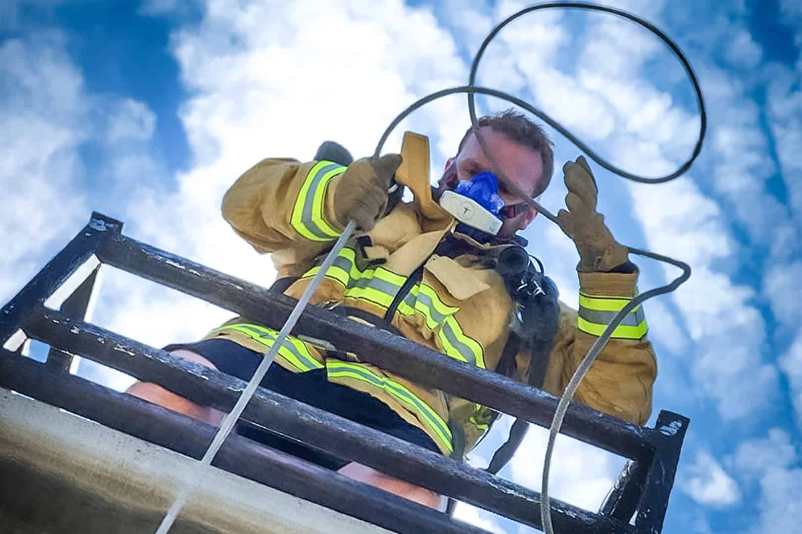 Firefighter with VO2Max Analyzer. Photo by Dr. Mark Abel, University of Kentucky.