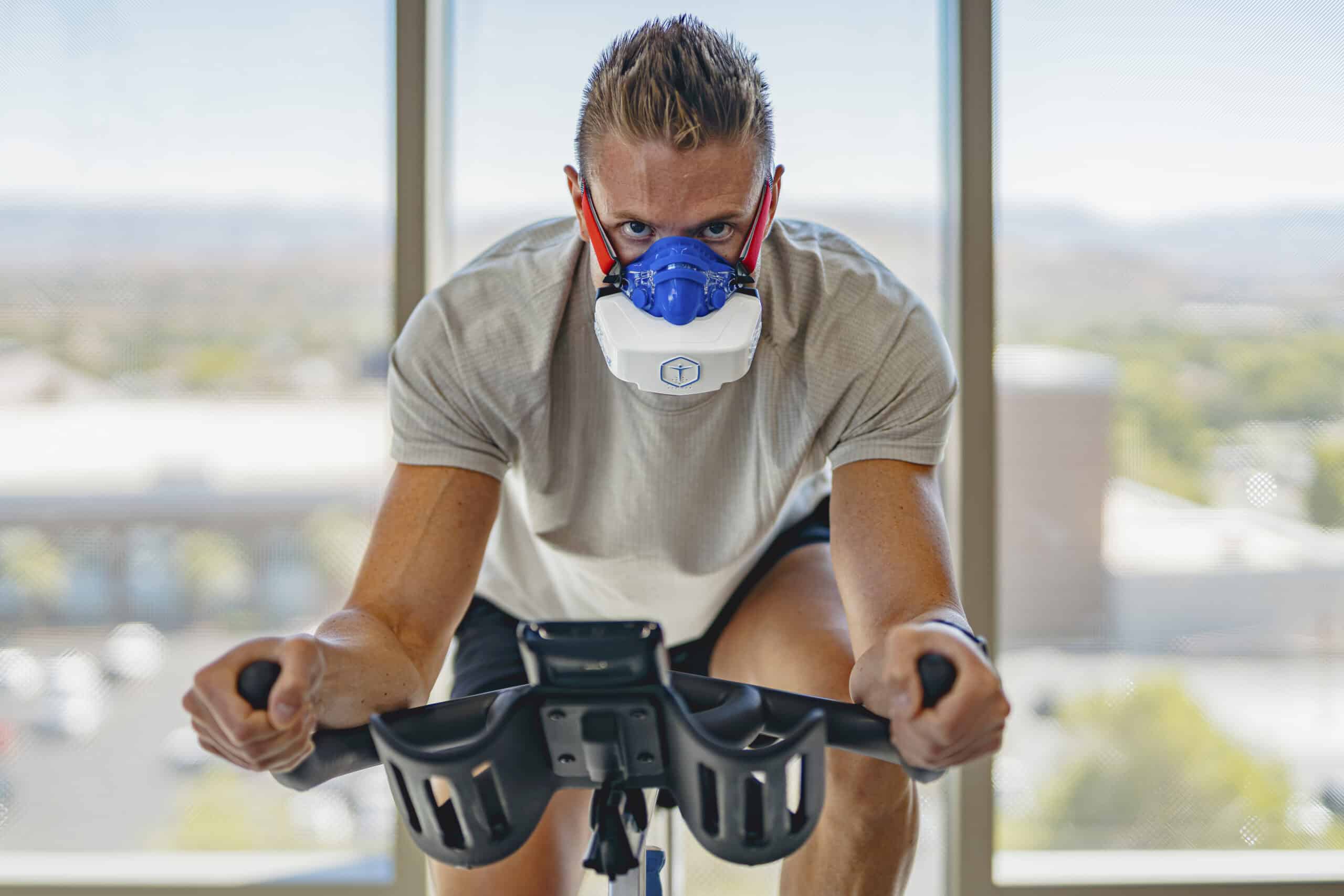 Man on Training bike with VO2 Master