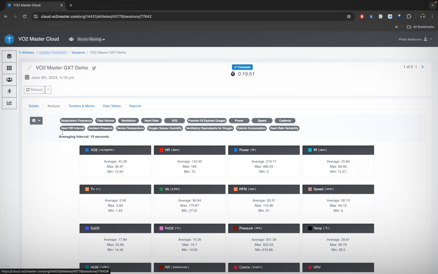 a demonstration of the athlete metrics available in the vo2 master cloud for virtual coaching 