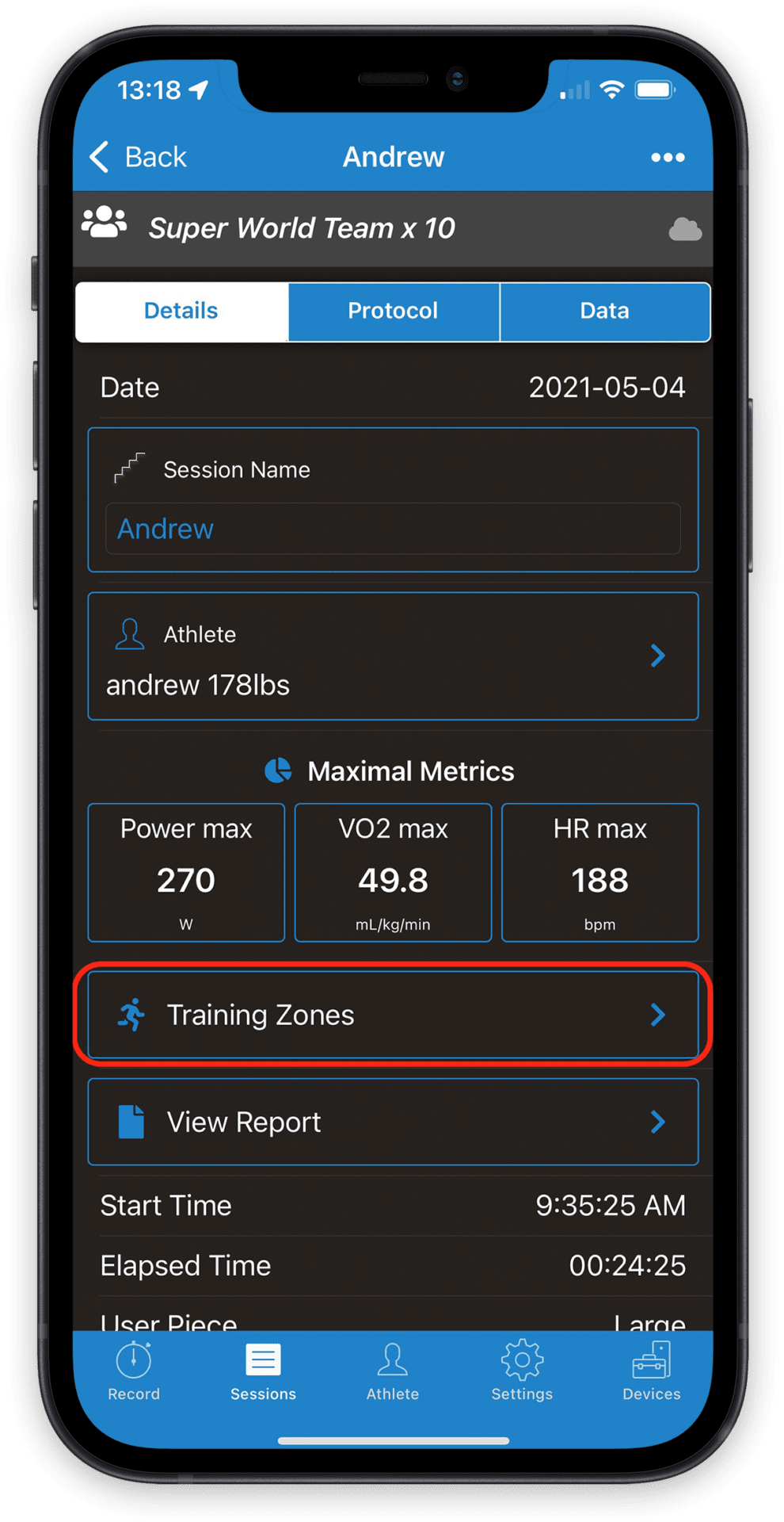 Identifying training zones on the VO2 Master performance testing app