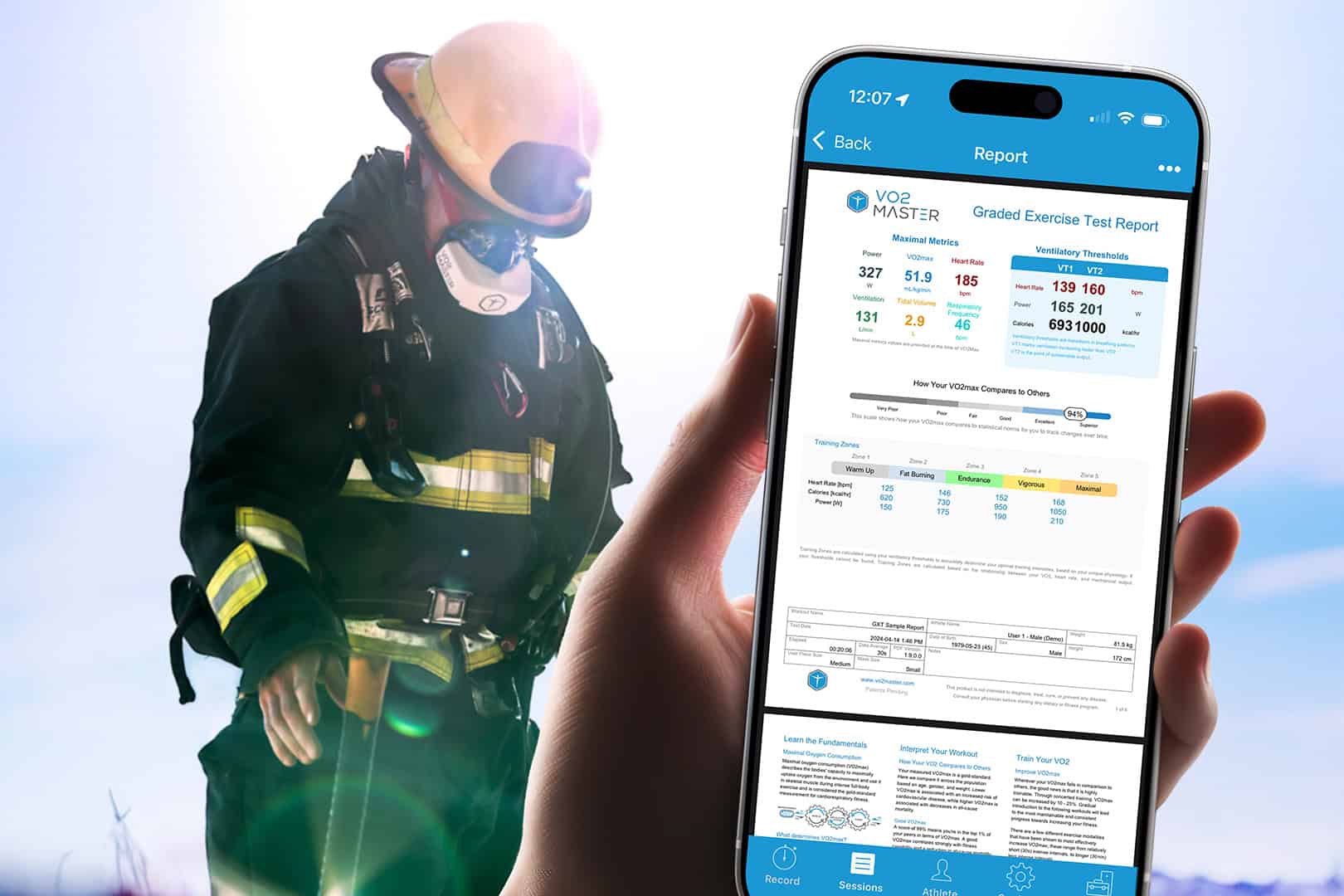 Firefighter and VO2 Master App on Mobile Device