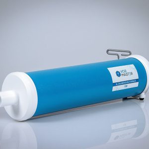 blue VO2 calibration syringe lying on gray background