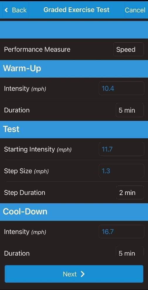 app screenshot for graded exercise test