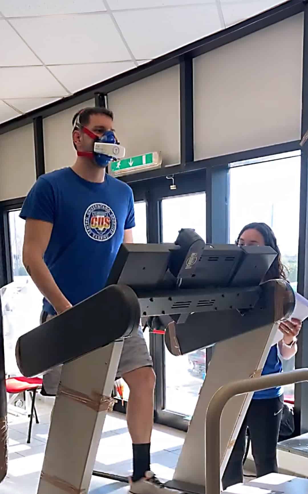 University student using VO2 Master for a Type 1 Diabetes Research treadmill-based exercises