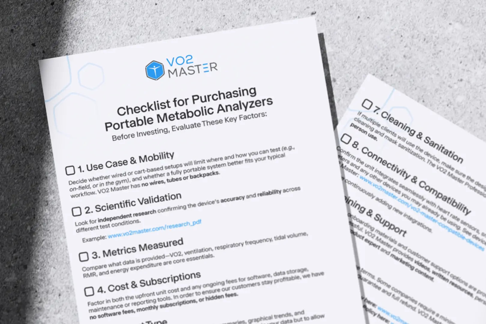 VO2 Master portable metabolic analyzer buyer checklist covering validation, measurements, portability and purchasing considerations.