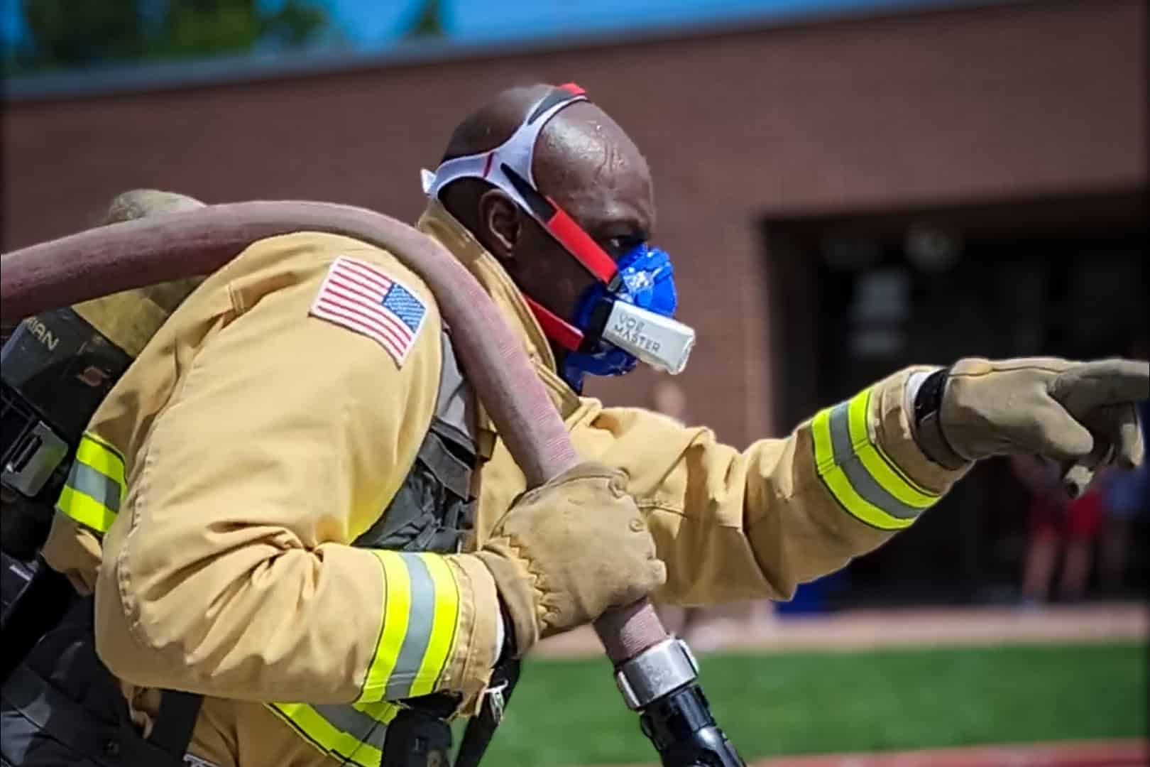 Firefighter with VO2 Master Analyzer. Photo by Dr. Mark Abel, University of Kentucky.