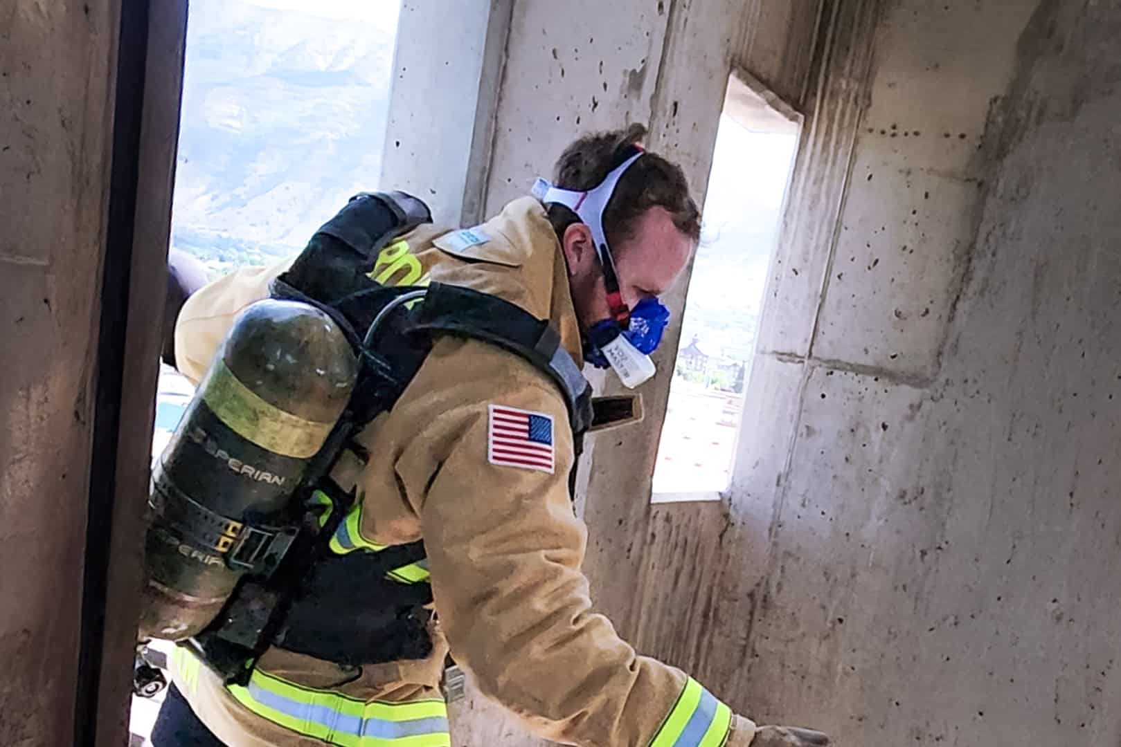 Firefighter with VO2Max Analyzer. Photo by Dr. Mark Abel, University of Kentucky.